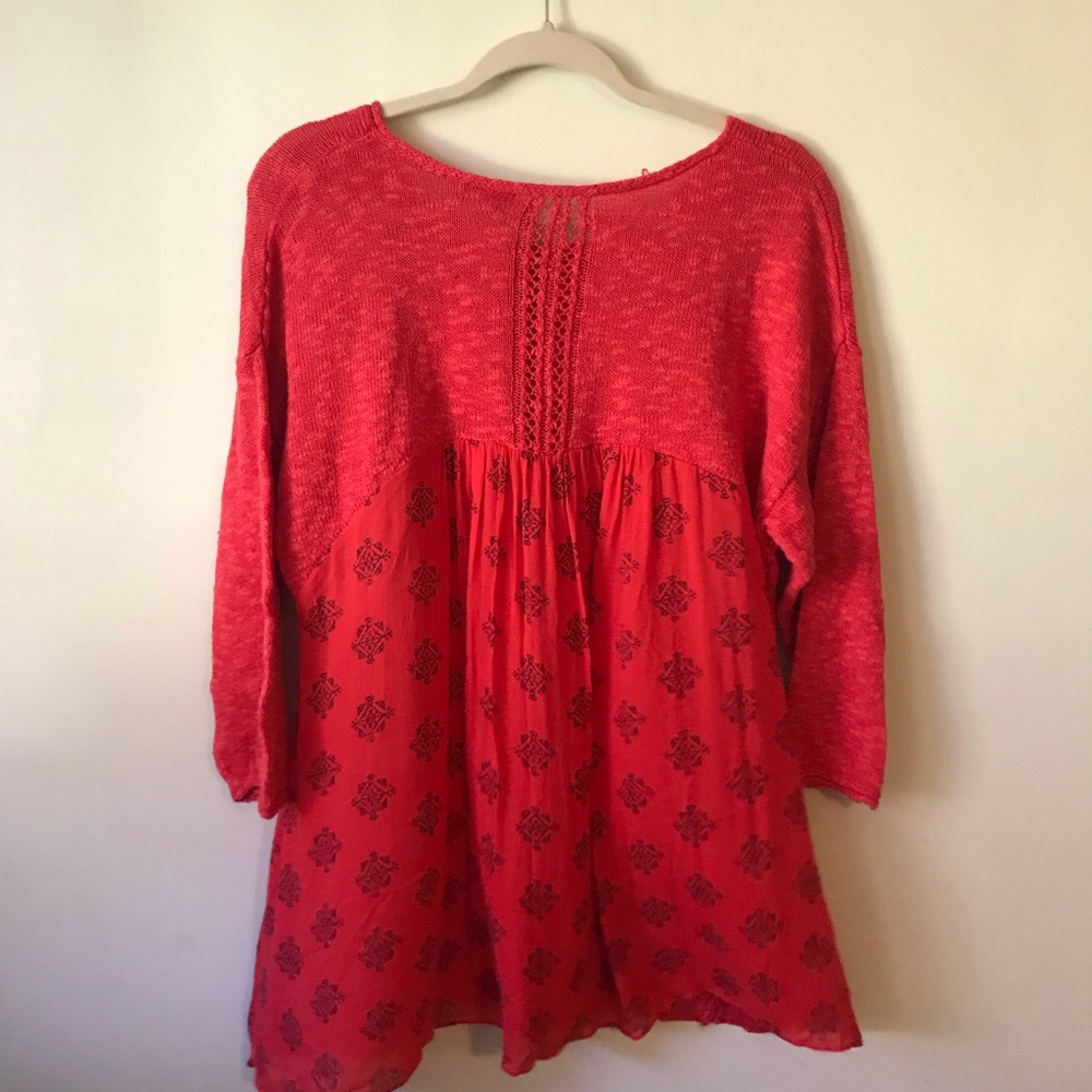 Lucky Brand Red Mixed-Media Boho Sweater Tunic